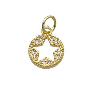 Copper Circle Star Pendant Pave Zircon Gold Plated, approx 9mm [FN32353]