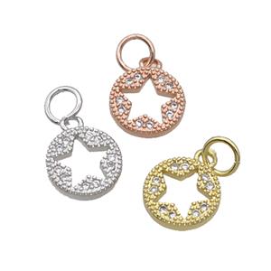 Copper Circle Star Pendant Pave Zircon Mixed, approx 9mm [FN32355]