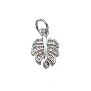 Copper Leaf Pendant Pave Zircon Platinum Plated, approx 8.5-11mm [FN32359]