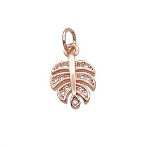 Copper Leaf Pendant Pave Zircon Rose Gold, approx 8.5-11mm [FN32361]