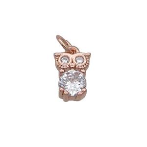 Copper Owl Pendant Pave Zircon Rose Gold, approx 7-8.5mm [FN32369]