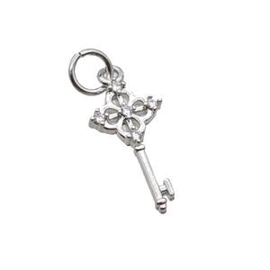 Copper Key Charm Pendant Pave Zircon Platinum Plated, approx 8-15mm [FN32371]