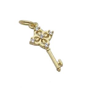 Copper Key Charm Pendant Pave Zircon Gold Plated, approx 8-15mm [FN32372]