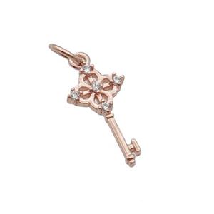 Copper Key Charm Pendant Pave Zircon Rose Gold, approx 8-15mm [FN32373]