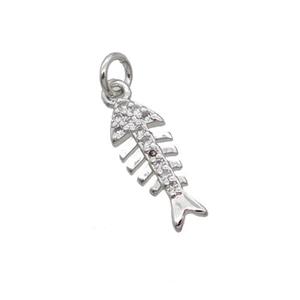 Copper Fishbone Pendant Pave Zircon Platinum Plated, approx 5-13mm [FN32375]