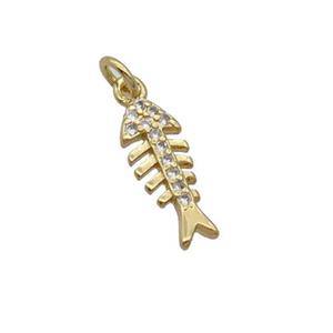 Copper Fishbone Pendant Pave Zircon Gold Plated, approx 5-13mm [FN32376]