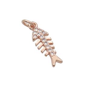 Copper Fishbone Pendant Pave Zircon Rose Gold, approx 5-13mm [FN32377]
