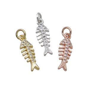 Copper Fishbone Pendant Pave Zircon Mixed, approx 5-13mm [FN32378]