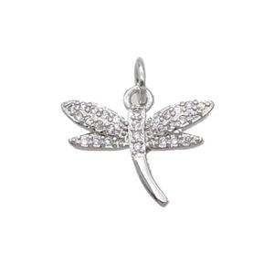 Copper Dragonfly Pendant Pave Zircon Platinum Plated, approx 11-15mm [FN32383]
