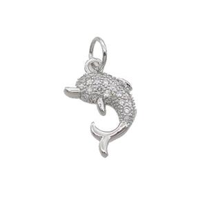 Copper Dolphin Pendant Pave Zircon Platinum Plated, approx 10-12.5mm [FN32387]