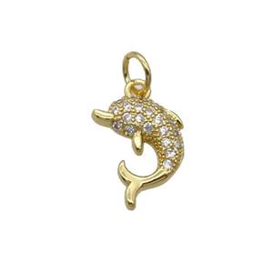 Copper Dolphin Pendant Pave Zircon Gold Plated, approx 10-12.5mm [FN32388]