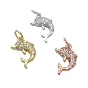 Copper Dolphin Pendant Pave Zircon Mixed, approx 10-12.5mm [FN32390]