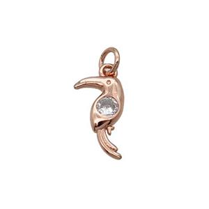 Copper Parrot Pendant Bird Pave Zircon Rose Gold, approx 7-11mm [FN32393]