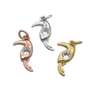 Copper Parrot Pendant Bird Pave Zircon Mixed, approx 7-11mm [FN32394]