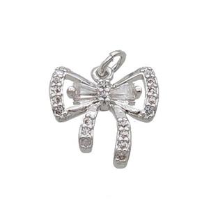 Copper Bow Pendant Knot Pave Zircon Platinum Plated, approx 12mm [FN32402]