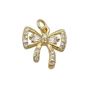 Copper Bow Pendant Knot Pave Zircon Gold Plated, approx 12mm [FN32403]