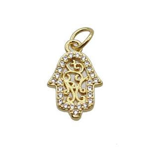 Copper Hamsahand Pendant Pave Zircon Gold Plated, approx 9-12mm [FN32415]