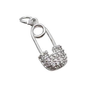 Copper Pendant Pave Zircon Safety Pin Platinum Plated, approx 8-16mm [FN32433]