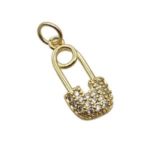 Copper Pendant Pave Zircon Safety Pin Gold Plated, approx 8-16mm [FN32434]