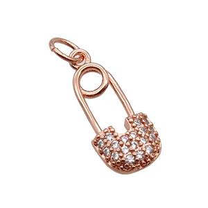 Copper Pendant Pave Zircon Safety Pin Rose Gold, approx 8-16mm [FN32435]