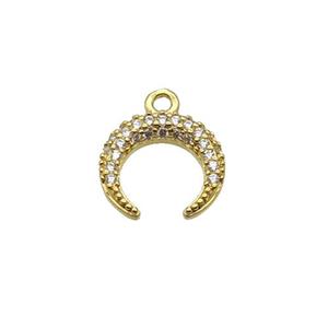 Copper Crescent Pendant Pave Zircon Moon Gold Plated, approx 12mm [FN32438]
