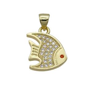 Copper Goldfish Pendant Pave Zircon Gold Plated, approx 13-14mm [FN32443]