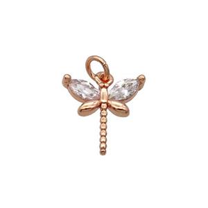 Copper Dragonfly Pendant Pave Zircon Rose Gold, approx 10-11mm [FN32448]
