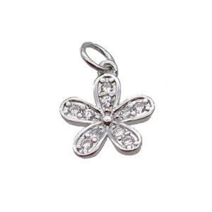 Copper Flower Pendant Pave Zircon Platinum Plated, approx 10mm [FN32454]