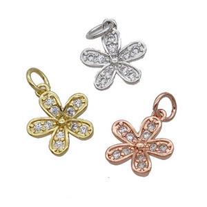 Copper Flower Pendant Pave Zircon Mixed, approx 10mm [FN32457]
