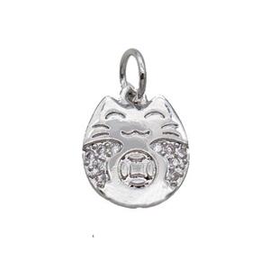 Copper Lucky Cat Pendant Pave Zircon Platinum Plated, approx 9-10mm [FN32470]