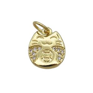 Copper Lucky Cat Pendant Pave Zircon Gold Plated, approx 9-10mm [FN32471]