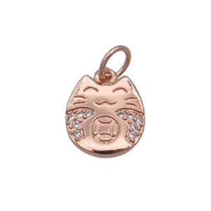Copper Lucky Cat Pendant Pave Zircon Rose Gold, approx 9-10mm [FN32472]
