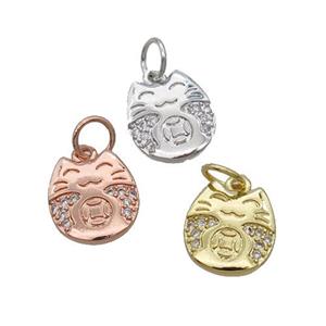 Copper Lucky Cat Pendant Pave Zircon Mixed, approx 9-10mm [FN32473]