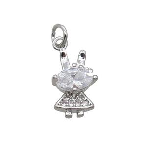 Copper Rabbit Pendant Pave Zircon Platinum Plated, approx 7-11mm [FN32474]