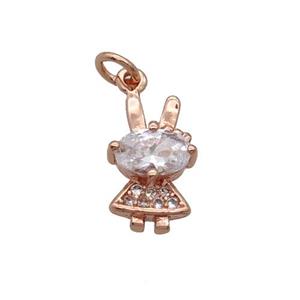Copper Rabbit Pendant Pave Zircon Rose Gold, approx 7-11mm [FN32476]