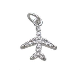 Copper Airplane Pendant Pave Zircon Platinum Plated, approx 9-10mm [FN32478]