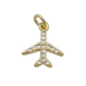 Copper Airplane Pendant Pave Zircon Gold Plated, approx 9-10mm [FN32479]