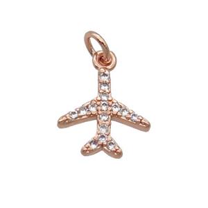 Copper Airplane Pendant Pave Zircon Rose Gold, approx 9-10mm [FN32480]