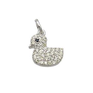Copper Duck Pendant Pave Zircon Platinum Plated, approx 9-10mm [FN32490]