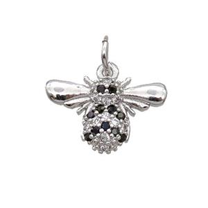 Copper Honeybee Pendant Pave Zircon Platinum Plated, approx 9-14.5mm [FN32498]