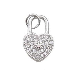 Copper Lock Pendant Pave Zircon Heart Platinum Plated, approx 10-16mm [FN32502]