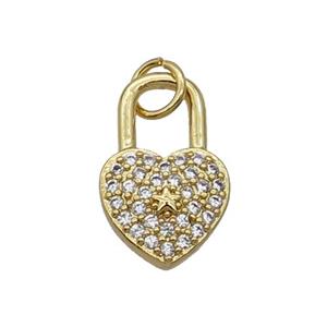 Copper Lock Pendant Pave Zircon Heart Gold Plated, approx 10-16mm [FN32503]