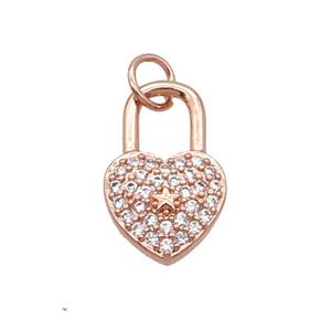 Copper Lock Pendant Pave Zircon Heart Rose Gold, approx 10-16mm [FN32504]