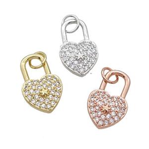 Copper Lock Pendant Pave Zircon Heart Mixed, approx 10-16mm [FN32505]
