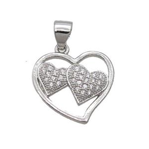 Copper Heart Pendant Pave Zircon Platinum Plated, approx 16mm [FN32506]