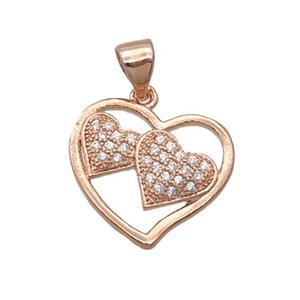 Copper Heart Pendant Pave Zircon Rose Gold, approx 16mm [FN32507]