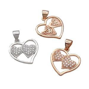 Copper Heart Pendant Pave Zircon Mixed, approx 16mm [FN32508]