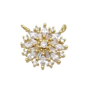 Copper Flower Pendant Pave Zircon 2loops Gold Plated, approx 16mm dia [FN32510]