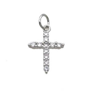 Copper Cross Pendant Pave Zircon Platinum Plated, approx 11-14mm [FN32513]