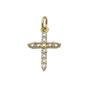 Copper Cross Pendant Pave Zircon Gold Plated, approx 11-14mm [FN32514]